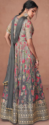 Designer Gray embroidered organza floral inspired anarkali dress | anarkali dress | Bollywood Dress